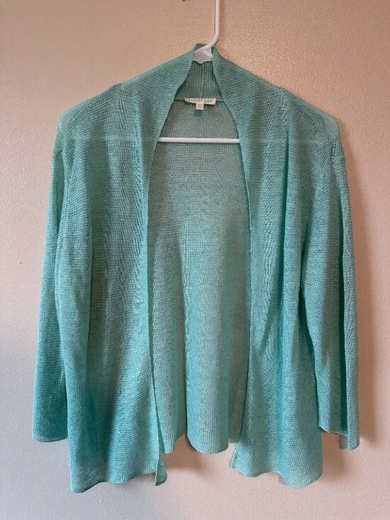 Eileen Fisher Cotton Tank and Linen Cardigan Set in Aqua size medium - Picture 5 of 10